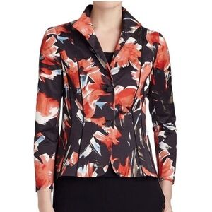 Lafayette 148 Sz 6 Black Floral Blazer Jacket Cotton Blend 2 Button Debbie